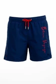 Lacivert Su İtici Özellikli Blue Voyage Nakışlı Erkek Plaj Deniz Şort Mayo - 303-Lacivert thumbnail 1