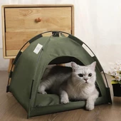 TİNEKE  Kedi Kamp Çadırı Kedi Evi Derin Uyku & Serin Yazlık Evi  Yumuşak Yatağı Çıkarılabilir Minder M Beden - 1
