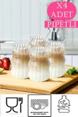 4lü Pipetli Kleemeiero Sunum Bardağı Meşrubat Kahve Soğuk İçecek Hediyelik Bardak 500ml - 1