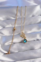 316L Çelik Zincir Gold Renk Zirkon Taşlı Kelebek Figürlü Gezegen Kolye - EBJ270706W25112 thumbnail 2