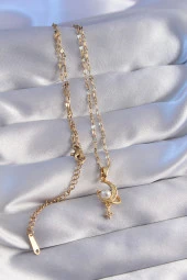 316L Çelik Zincir Gold Renk Zirkon Taşlı Sedefli Ay Figürlü Kolye - EBJ270706W25163 thumbnail 2