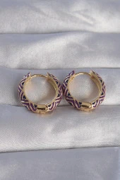 Pirinç Gold Renk Mor Etnik Desenli Halka Küpe - EBJ270706W25238 thumbnail 1