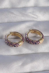 Pirinç Gold Renk Mor Etnik Desenli Halka Küpe - EBJ270706W25238 thumbnail 2