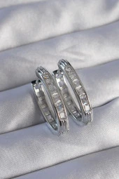 Pirinç Gümüş Renk Zirkon Taşlı Oval Model Küpe - EBJ270706W25240 thumbnail 1