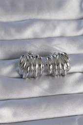 Pirinç Gümüş Renk Tırtıklı Bombe Model Küpe - EBJ270706W25249 thumbnail 1