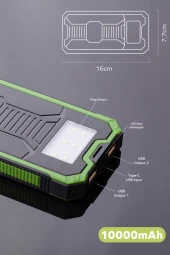 Deji Güneş Enerjili Solar Powerbank 10000mah Led Işıklı Taşınabilir Şarj Cihazı Yeşil - 2
