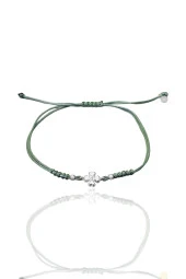 Gümüş rodyumlu zirkon taşlı dorica toplu yeşil ipli yonca şans bileklik SGTL12524YESIL thumbnail 1