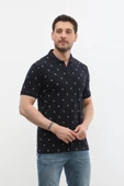Erkek Polo Yaka Yaprak Desenli %100 Pamuk Tişört - 10