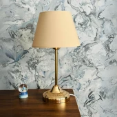 Royal Gold Metal Ayaklı Abajur Sütlü Kahve Kumaş Başlık Yatak Odası Abajur Salon Masa Lambası - 1