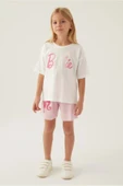 ARNETTA Lisanslı L1703 Patterned T-shirt Ve Şort Alt Üst Kız Çocuk Takımı Krem thumbnail 3