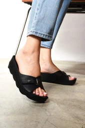 Albishoes Kadın Topuklu 4,5 Cm Cırtlı Yumuşak Rahat Taban Günlük Kullanım Anatomik Kadın Terlik - 2