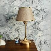 Royal Gold Metal Ayaklı Abajur Kumbeji Altın Şeritli Kumaş Başlık Yatak Odası Abajur Salon Masa Lambası - 1