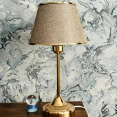 Royal Gold Metal Ayaklı Abajur Kumbeji Altın Şeritli Kumaş Başlık Yatak Odası Abajur Salon Masa Lambası - 2