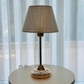 Royal Gold Metal Ayaklı Abajur Krem Hasır Kaplama Başlık Yatak Odası Abajur Salon Masa Lambası thumbnail 6