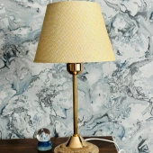 Royal Gold Metal Ayaklı Abajur Kahve Hasır Kaplama Başlık Yatak Odası Abajur Salon Masa Lambası thumbnail 2