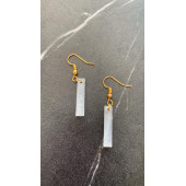 Şeffaf Renkli Beyaz Sedefli Parlak Gold Aksesuarlı Çubuk Şekilli Sallantılı Epoksi Küpe Hediyelik thumbnail 1