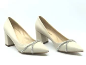 Mehtap Örgü Taş Dekolteli Kalın Topuk Kadın Topuklu Ayakkabı Sitiletto thumbnail 12