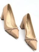 Mehtap Örgü Taş Dekolteli Kalın Topuk Kadın Topuklu Ayakkabı Sitiletto thumbnail 8