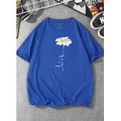 Papatya Baskılı Saks Mavi T-Shirt - 1