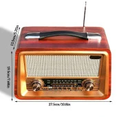 Nostaljik Ahşap Şarzlı 3 Bant Radyo,Tf,Usb Girişli,Fm Radyo,Bluetooth Bağlantılı- R-2066BT-KOYU KAHVE - 2