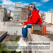 Nostaljik Ahşap Şarzlı 3 Bant Radyo,Tf,Usb Girişli,Fm Radyo,Bluetooth Bağlantılı- R-2066BT-KOYU KAHVE - 5
