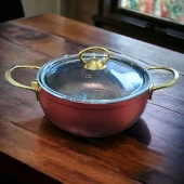 Evita Bio Granit Gold Kulplu Derin Tencere Bordo 20 cm - 1