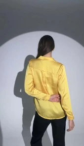 Kadın Uzun Kollu Düğmeli Buluz Gömlek - Sarı - 4