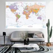Başkent ve Önemli Büyük Şehirler Detaylı Fransızca Dünya Haritası Sticker 100 x 70 cm - 1