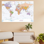 Başkent ve Önemli Büyük Şehirler Detaylı Fransızca Dünya Haritası Sticker 100 x 70 cm - 3