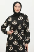 Alisa Farbalı Kuşaklı Viskon Elbise - 10