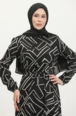 Alisa Farbalı Kuşaklı Viskon Elbise - 3