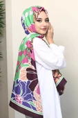 Afvente Çiçek Desen Yeşil Soft Pamuk Şal - 2