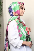 Afvente Çiçek Desen Yeşil Soft Pamuk Şal - 3