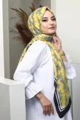 Afvente Çiçek Desen Sarı Soft Pamuk Şal thumbnail 1