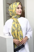 Afvente Çiçek Desen Sarı Soft Pamuk Şal thumbnail 2
