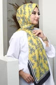 Afvente Çiçek Desen Sarı Soft Pamuk Şal thumbnail 4