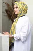 Afvente Çiçek Desen Sarı Soft Pamuk Şal thumbnail 3