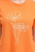 Kadın Baskılı Kısa Kollu Arka Oval Bisiklet Yaka Tişört Mor  XL ORANJ - 5