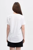 Kadın Baskılı Kısa Kollu Arka Oval Bisiklet Yaka Tişört Mor  XL BEYAZ - 4