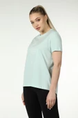 Kadın Baskılı Kısa Kollu Arka Oval Bisiklet Yaka Tişört Mor  XS SU YEŞİLİ - 4