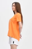Kadın Baskılı Kısa Kollu Arka Oval Bisiklet Yaka Tişört Mor  XL ORANJ - 2