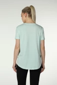 Kadın Baskılı Kısa Kollu Arka Oval Bisiklet Yaka Tişört Mor  2XL SU YEŞİLİ - 5