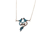 Mavi Zirkon Taşlı Altın Renk Kuş ve Kalp Figürlü Bayan Kolye thumbnail 7