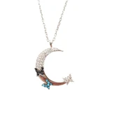 Yarım Ay İçinde Kelebekli Gümüş Renk Bayan Gümüş Kolye thumbnail 6