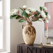 Nettenevime Yapay Çiçek Lüx Manolya Gerçek Islak Dokulu Magnolia Gelin Çiçeği 48cm BEYAZ - 2