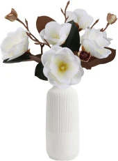 Nettenevime Yapay Çiçek Lüx Manolya Gerçek Islak Dokulu Magnolia Gelin Çiçeği 48cm BEYAZ - 4