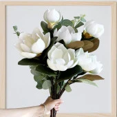 Nettenevime Yapay Çiçek Lüx Manolya Gerçek Islak Dokulu Magnolia Gelin Çiçeği 48cm BEYAZ - 7