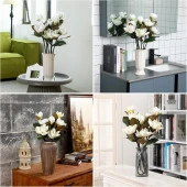 Nettenevime Yapay Çiçek Lüx Manolya Gerçek Islak Dokulu Magnolia Gelin Çiçeği 48cm BEYAZ - 8