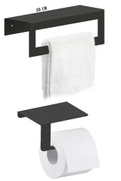 Metal Arkası Askılı Havluluk (30CM) Ve Wc Kağıtlık Modern Tasarım 2 Li Set - 1