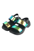 Çocuk Hologram Siyah Rahat Sandalet - 5